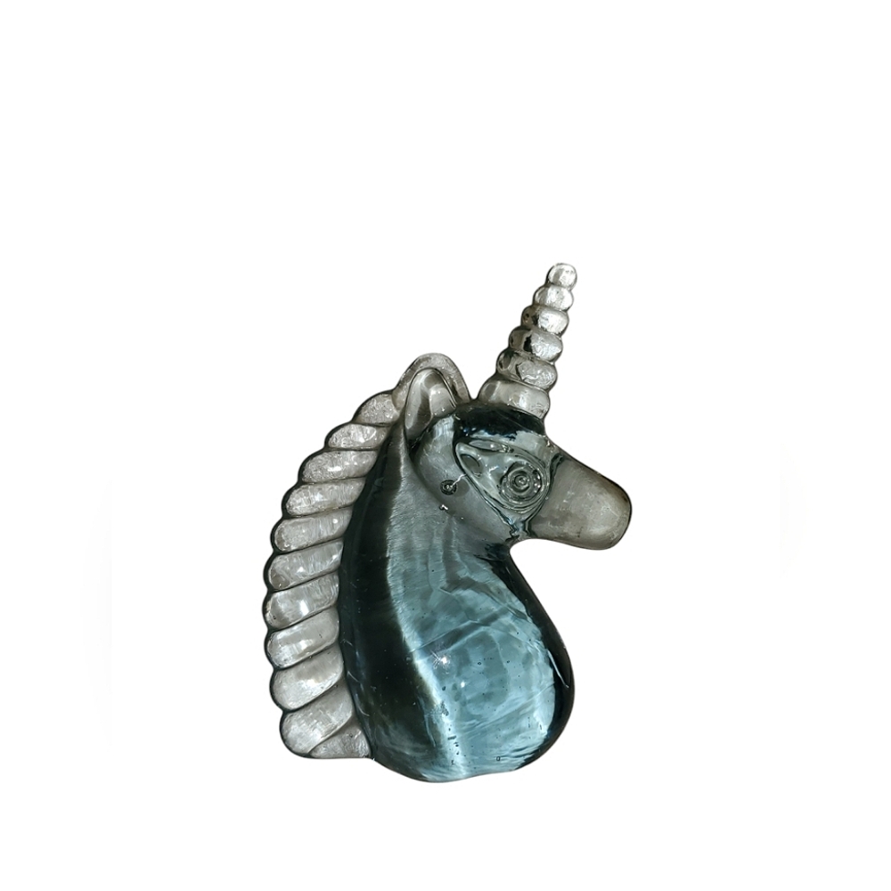 Vintage blue glass unicorn head figurine